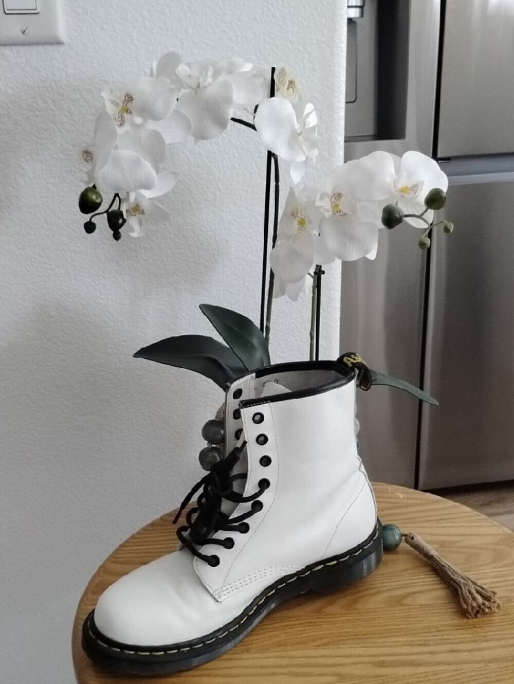 Dr. Martens White Leather Lace-Up Combat Boot with Black Trim - Picture 5 of 10